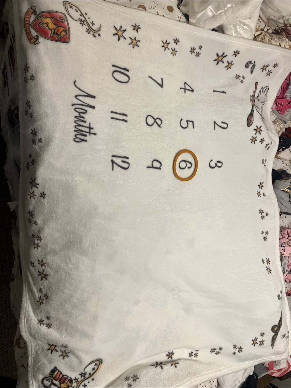 White Baby Milestone Harry Potter Blanket with Stars and Hedwig Motif